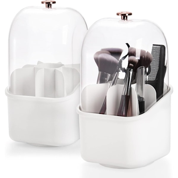 2 Pack Makeup Brush Holder Storage Box, 360 Degree Rotating Cosmetic Storage Box for Dressing Table Desktop Bathroom Countertop