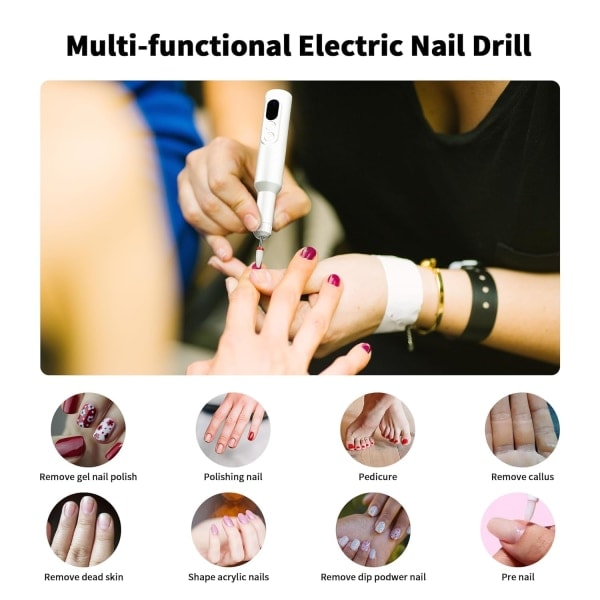 Elektrisk nagelfil sladdlös akryl nagelkit med keramiska nagelbits, slipband, portabelt uppladdningsbart E-fil set för akryl gelnaglar, manikyr