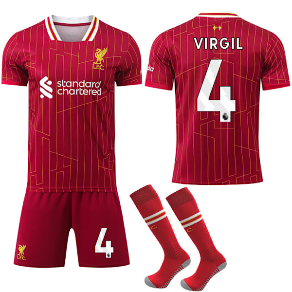 2024-2025 Liverpool Hjemme Børn Voksen Fodboldtrøje Med Sokker No.4 Virgil No.4 Virgil S