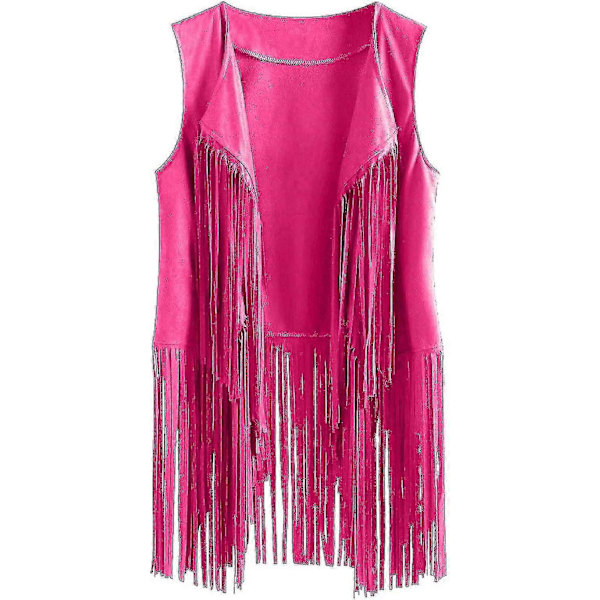 70-talls topper for kvinner denimskjorte disco frynsevest jakke - perfekt Hot Pink 3 Hot Pink 3 M