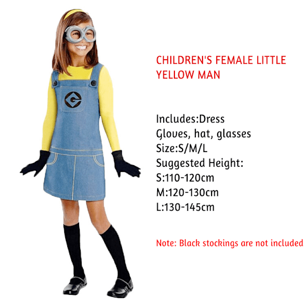 Bob Minions kostyme for barn, gutt Girl Minion Jumpsuit antrekk med vernebriller og hatt Girl Girl S