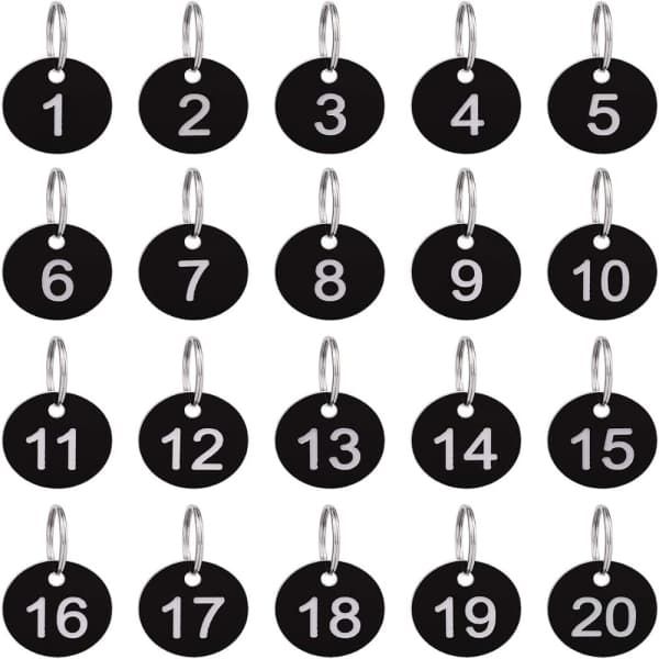 20 kpl numeroidut avaimenperät pyöreät numerokyltit