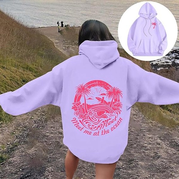 Palm Puff Hettegenser Oversized Langermet Bokstavtrykk Genser for Tenåringsjenter Y2k Hettegenser Mote Snøring Genser med Lommer Lys Lilla Light Purple 3XL