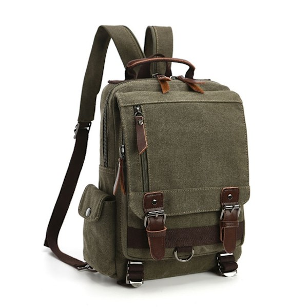 Ny lille canvas rygsæk mænd Rejserygsæk Multifunktionel skuldertaske til kvinder Laptop rygsæk Skoletasker Dame Daypack - Perfekt army green 2