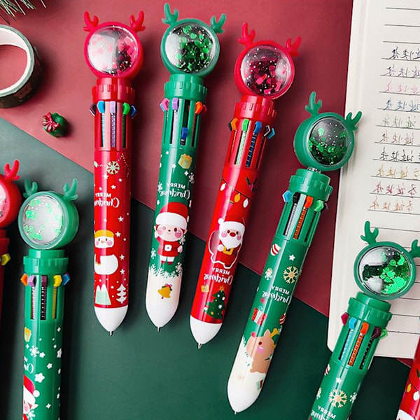 10-in-1 värikäs sarjakuvakynä, yksinkertainen muotoilu, toimisto- ja koulutarvikkeet Santa Claus