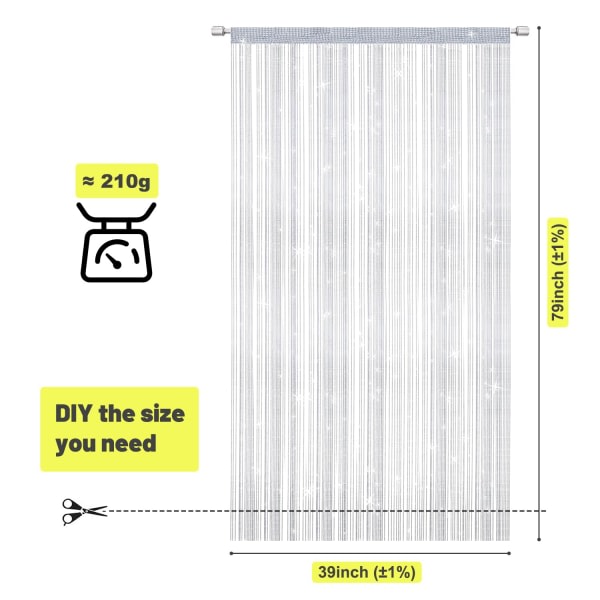 Strenggardiner Dörr Mygggardin, Elegant Divider Tofs Gardin til boligindretning, Skillegardin til døre og vinduer, Hvid (100x200cm)