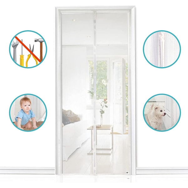 CDQ Magnetisk Dør til Myggenet 120x210 cm (47x83 tommer), Hvid