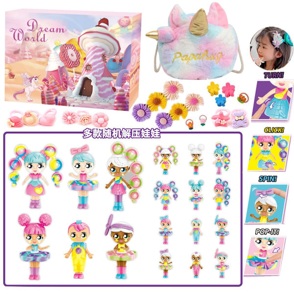 2023 Amazon Julkalender Nedtælling Blind Box Enhjørning Is og Sne Ornament Piger Julegave Legetøj ST-026 Little Princess Set