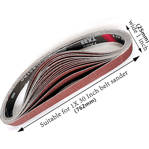 Slipband 25 x 762 mm | 15 st slipband | Slipbandset 3x kornstorlek 80/120/150/240/400 vardera för bandslipmaskiner