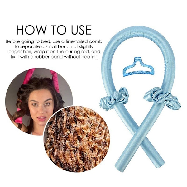 Satiini Heatless Curling Set hiuksille, täydelliset kiharat, ei vahinkoa sky blue