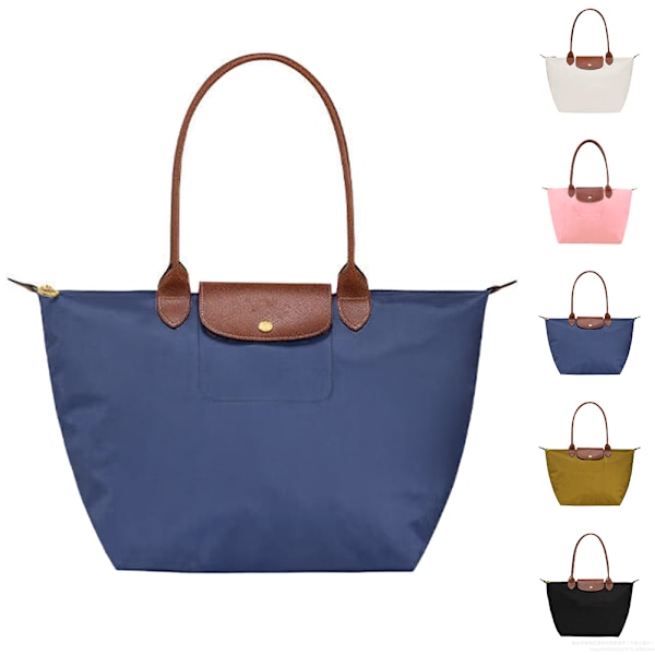 Ny Longchamp Le Pliage Tote Reseväska Nylon Stor & Liten Blå Blue L