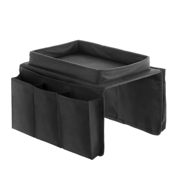 Armrest Tray with 6 Side Pockets - Black, Coffee Table Organizer, Foldable and Portable