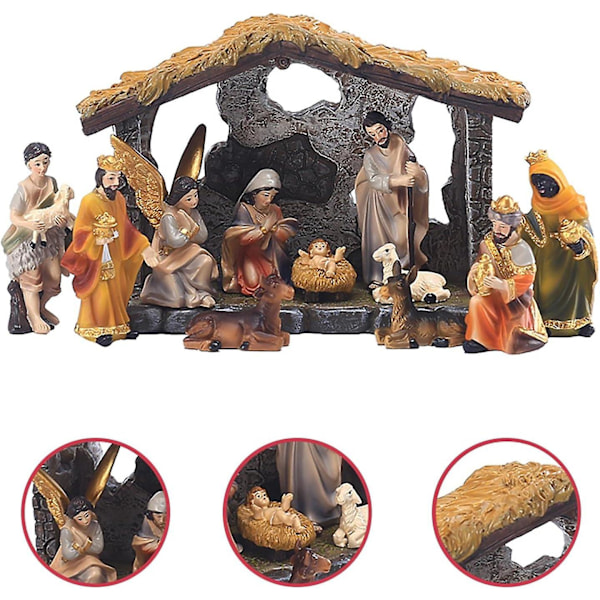 Julkrubba med figurer, Den verkliga julkrubban, Julkrubba för hem, kontor, trädgård, inomhus- och utomhusdekoration, Jesu födelse set