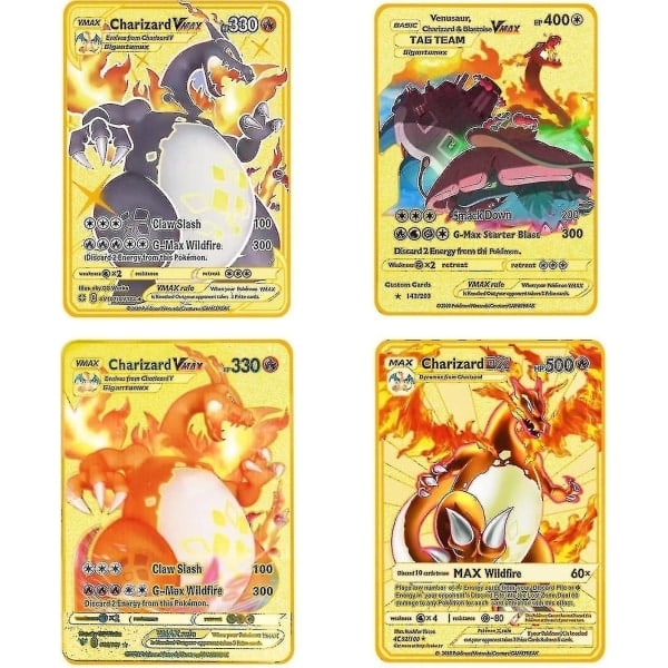 Charizard Vmax Metallkort - 4 stk Ultra Sjeldne Kort Metallkort V Kort/vmax/ex/dx Samlekort - Gaven til Samlere