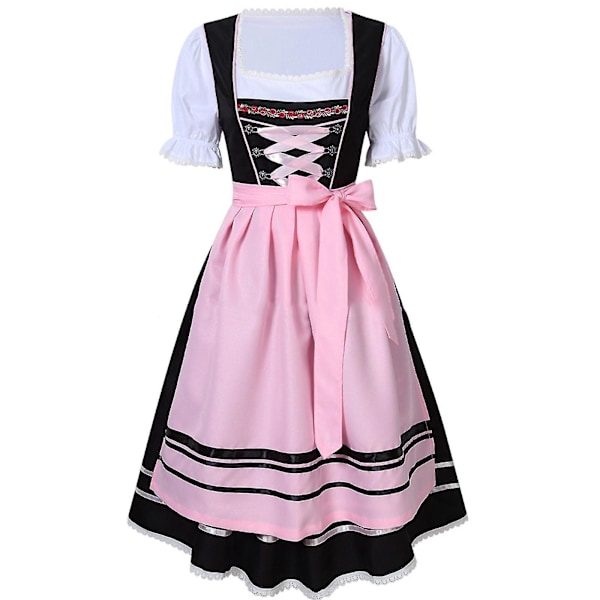 Tysk Oktoberfestdräkt för kvinnor Dirndl Traditionell bayersk ölkarneval Fraulein Cosplay Maid Dress Outfit -hg Svart Black L