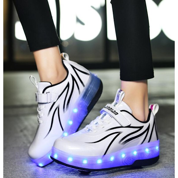 Børne LED USB Genopladelige Unicykel Rulleskøjtesko hvid og sort white and black 40