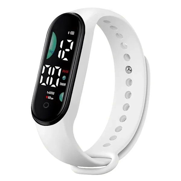 Klocka Elektronisk LED Digital Armbandsur för Kvinnor Mode Casual Enkel Silikon Touch Vattentät Armbandsklocka 01 White