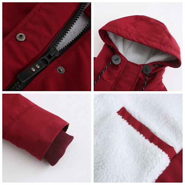 Dam Vinter Varm Sherpa-Fôret Heavy Parka Jakke med Hettes Red Red XL