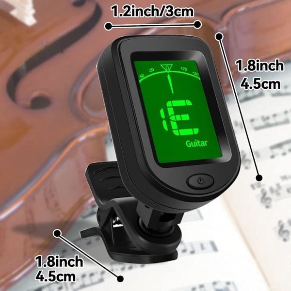 Gitarstemmer Clip-On, Gitartilbehør Digital Stemmer med Plekter for Akustisk Gitar, Elgitar, Bass