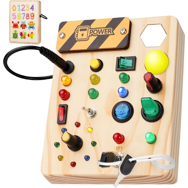 Montessori Busy Board för Småbarn, 27 LED-lampor Montessori Leksaker för 1-6 År Gamla, Trä Sensorisk Leksak för Pojkar & Flickor Gåvor