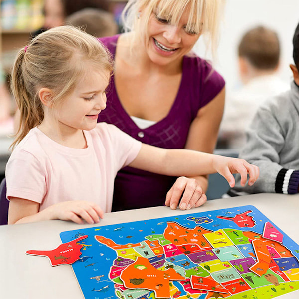 2-i-1 USA-kartpuslespill Interkontinental geografisk kognitiv læring - pedagogiske leker - pedagogiske leker for barn - puslespill (1 eske)