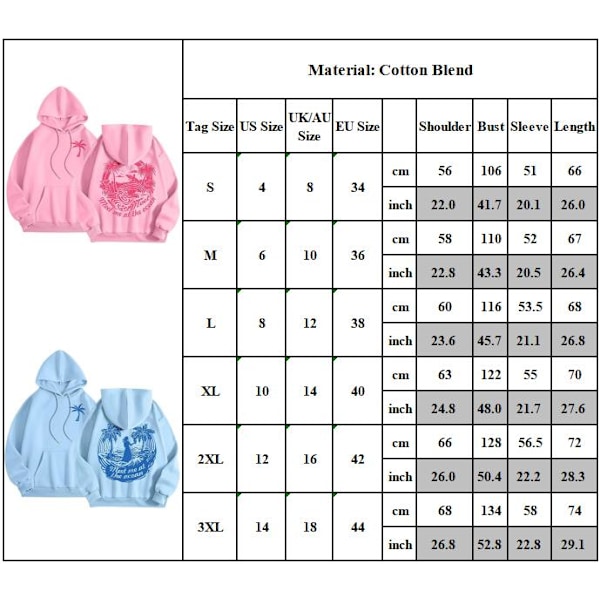 Palm Puff Hettegenser Oversized Langermet Bokstavtrykk Genser for Tenåringsjenter Y2k Hettegenser Mote Snøring Genser med Lommer Rosa-B Rosa-B Pink-B S