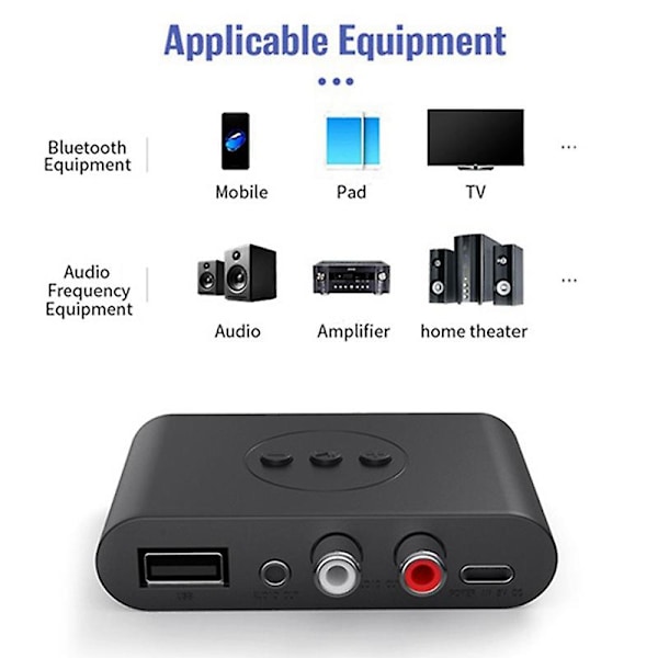 Bluetooth 5.2 Lydmottaker USB-minnepinne RCA 3,5 mm Aux USB Stereo Musikk Trådløs Adapter Med Mikrofon