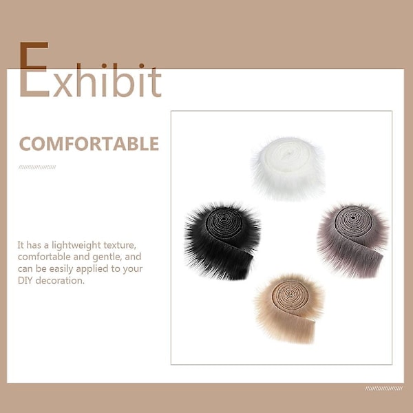 4 stk kunstig pelsbånd stoff lurvete pels stoffer DIY håndverk fluffy strimler
