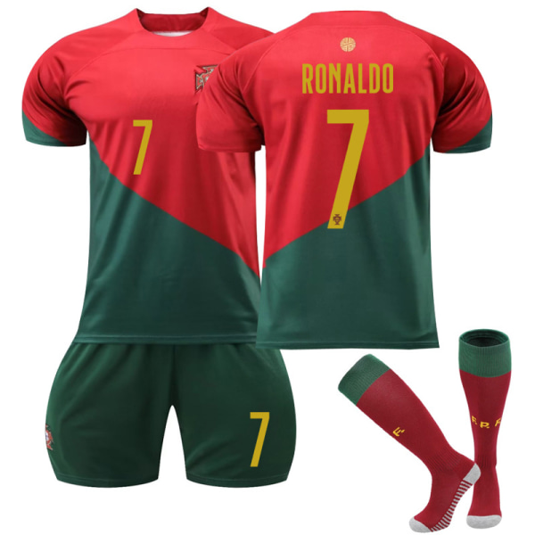 22-23 Portugal Hjem #7 Ronaldo Fodboldtrøje Sæt Børn & Voksen Børn 22(120-130CM) j S