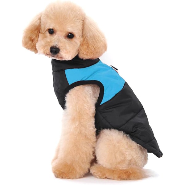 Vintervarm hundeklær, liten vanntett hund jakke med avtakbar hette, vinterpolstret pute hundeklær blue and black 3XL