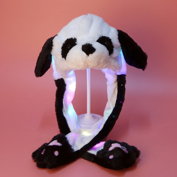 Pehmeä ja lämmin kaninhattu LED-valoilla, hyppivä hattu Luminous Panda Hat