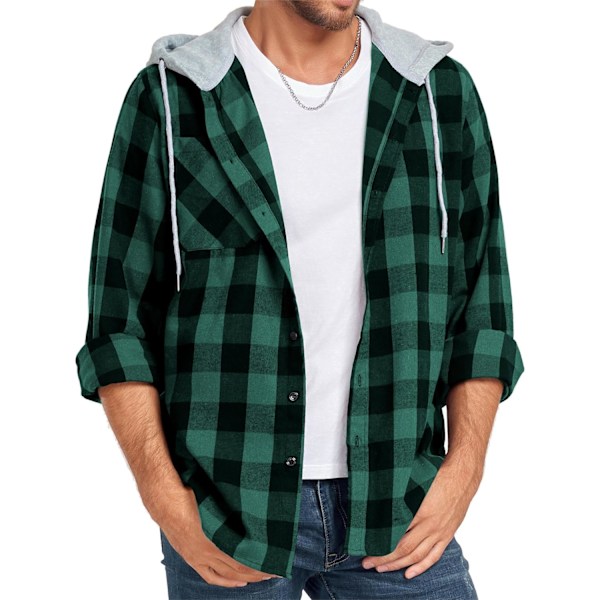 Rutete skjorte med lange ermer og lomme, knappestolpe, rutete skjorte, flanelljakke, regular fit, 4 årstider, skogsarbeiderskjorte M-3XL Grønn Green XXL