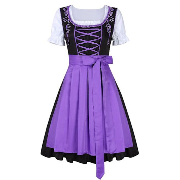 Tysk Oktoberfestdräkt för kvinnor Dirndl Traditionell bayersk ölkarneval Fraulein Cosplay Maid Dress Outfit -hg Lila Purple S