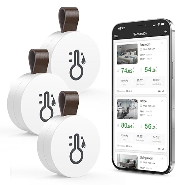 Bluetooth-termometer hygrometer, mini inomhustemperatur - fuktsensor med app, dataexport