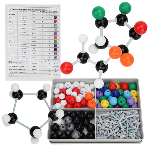 240-delars molekylär organisk oorganisk struktur kit atomlänk modellset för studenter lärare[JR]