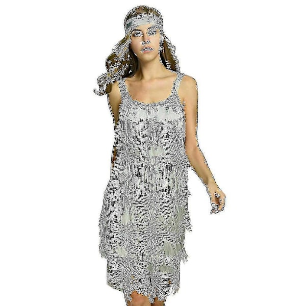 Great Gatsby Kjole 1920'er Fest Vintage Frynser Damekjoler Grå Grey Grey M