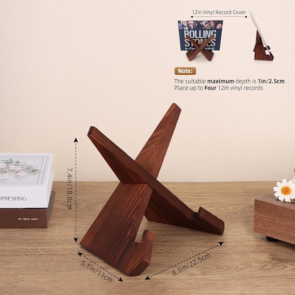 Vinylpladestativ i træ, Retro LP-displayholder, Rustik brun pladespillertilbehør [JR]