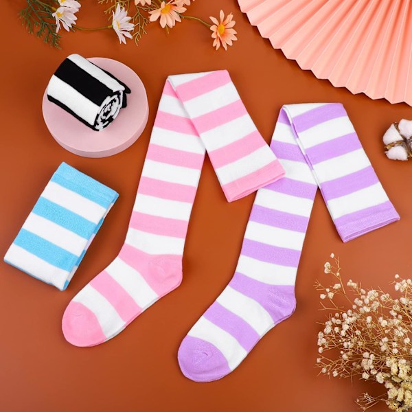 4 par knähöga randiga strumpor randiga lårhöga strumpor cosplay accessoarer [ch]