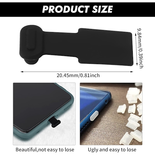 3-pack dammskydd för USB-C-port, silikon dammskydd för