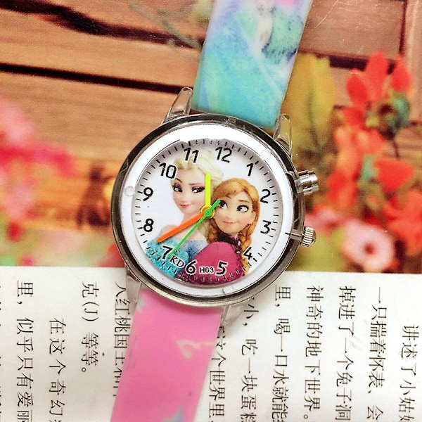 Børne Frozen Elsa Anna Ur til Piger Drenge Blinkende Lys Analogt Ur, Tegneserie Silikon Armbånd Ure Fødselsdagsgave Pink