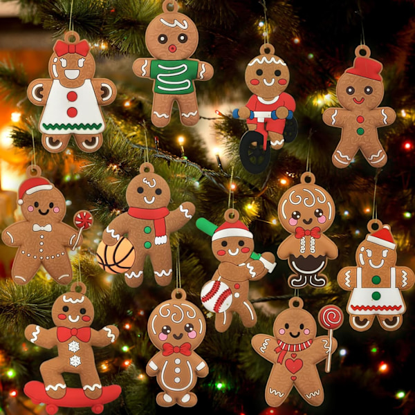 12-Pack Plastic Gingerbread Man Christmas Tree Ornaments - 3 Inch Holiday Decorations