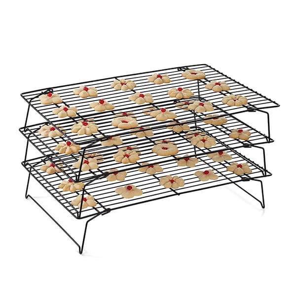 Non-stick cooling rack cake stand baking tool bread drying net rack thickened black cake upside down stand three-layer foldable cooling rack