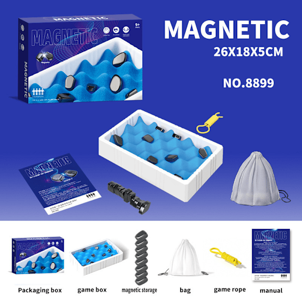 Magnetisk skakspil, sjovt magnetpuslespil til bordplade, strategispil, magnetisk brætspil, familiespil, julegave til børn og voksne (FMY) B With Rope