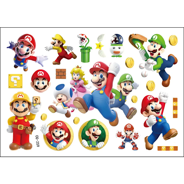 Super Mario Bros Tatoveringsklistremerker Kawaii Anime Figur Leker Barn Bursdagsfest Dekorasjon(JS)