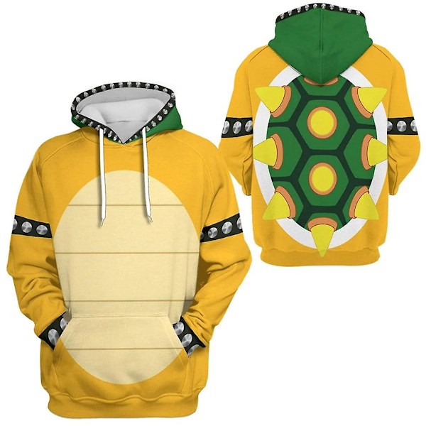 Cartoon Bowser 3D-tryckt Oversized Hoodie för Kvinnor/Män Y2k Streetwear Hip Hop Pullover Huvtröja Cosplay Kostym - en dragkedja hoodie zipper hoodie L