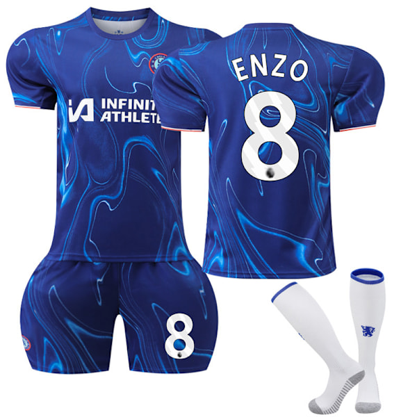 2024-2025 Chelsea Home Kids' Fotballdrakt med sokker NO.8 ENZO Fernández Adult XL