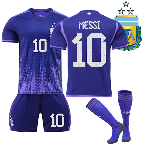 Lionel Messi #10 Argentina Champions Three Stars Bortetrøye Kids 22(120-130CM)