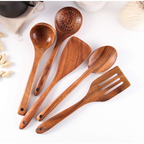 Hälsosamma Köksredskap, Träslevset och Träförvaringshinkar Set (6-pack)