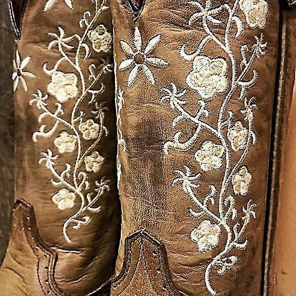 Breda cowboystøvler med firkantet tå til kvinder - moderne vestlige broderede cowgirlstøvler, sort Black Black 36