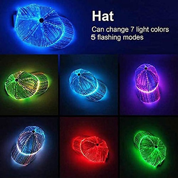Fiberoptisk Caps med LED-lys 7 Farger Lysende Baseballcaps USB Oppladbar Lysende Caps Jevn Fest LED-Caps Egnet for Arrangementer Ferie white